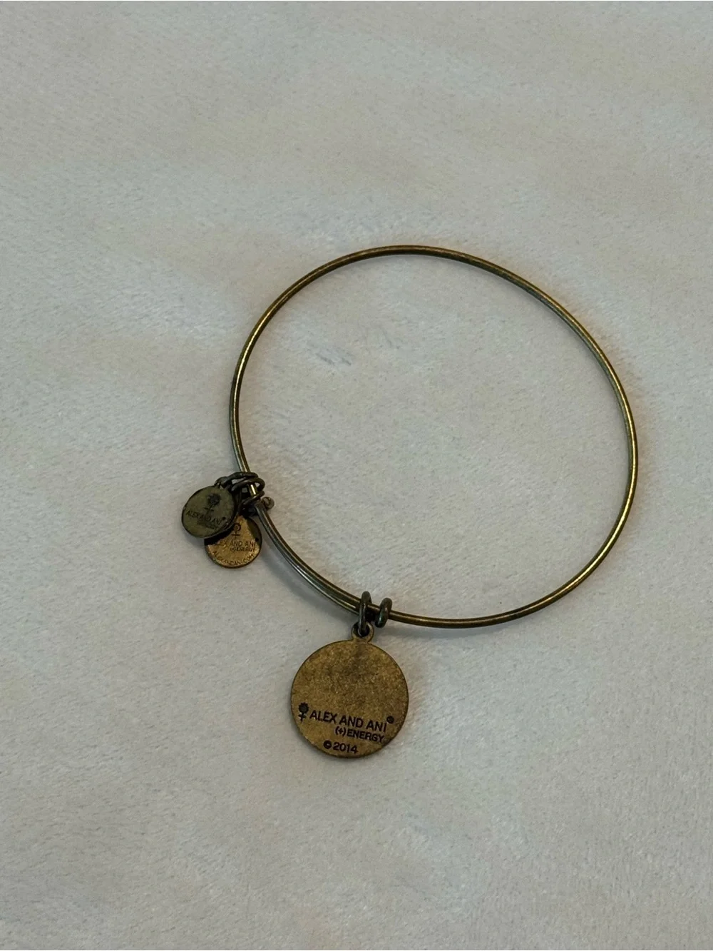 Alex and Ani 2014 Becasue I Love You Charm Bangle Bracelet Rafaelian Gold